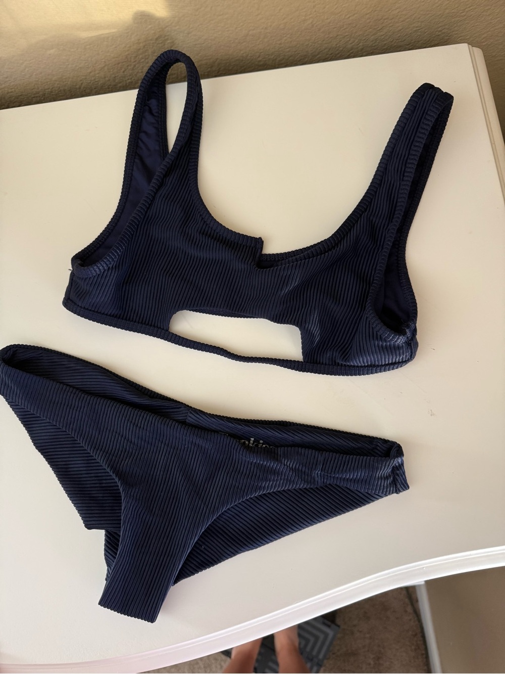 Frankie's Bikinis Navy Ribbed Cutout Bikini Set